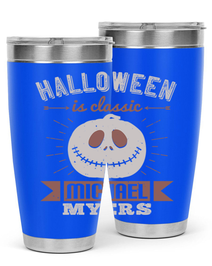 Halloween Classic Michael Myers 20oz Tumbler featuring a stainless steel design with a striking print of Michael Myers.