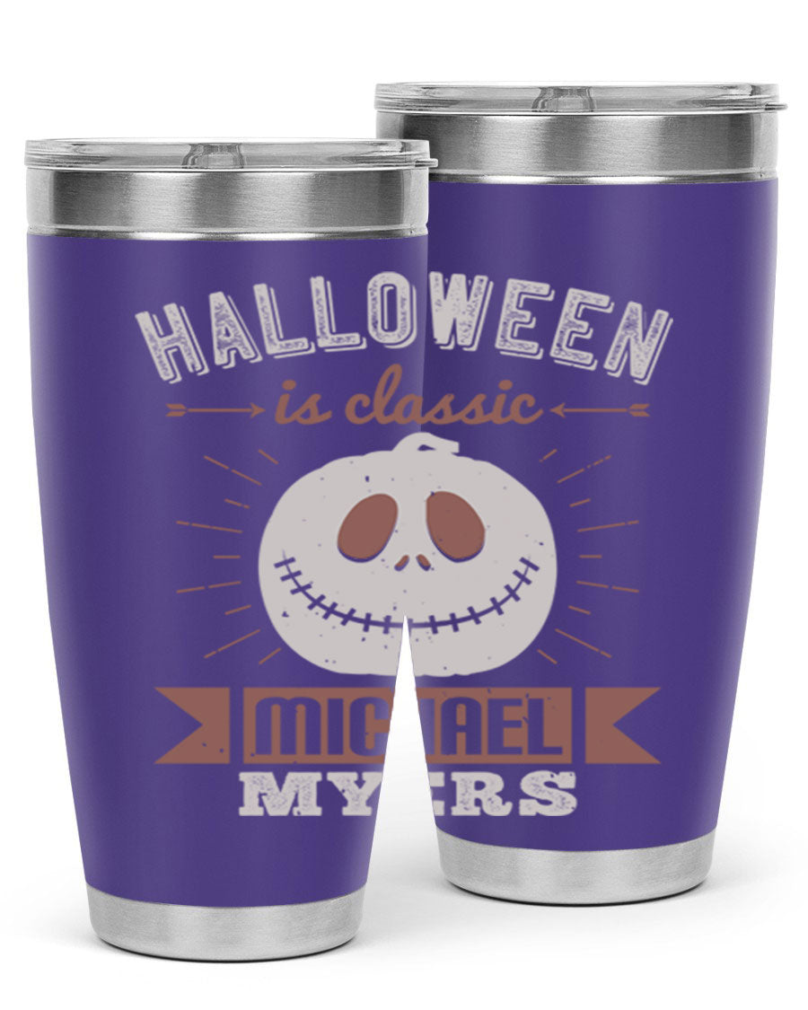 Halloween Classic Michael Myers 20oz Tumbler featuring a stainless steel design with a striking print of Michael Myers.