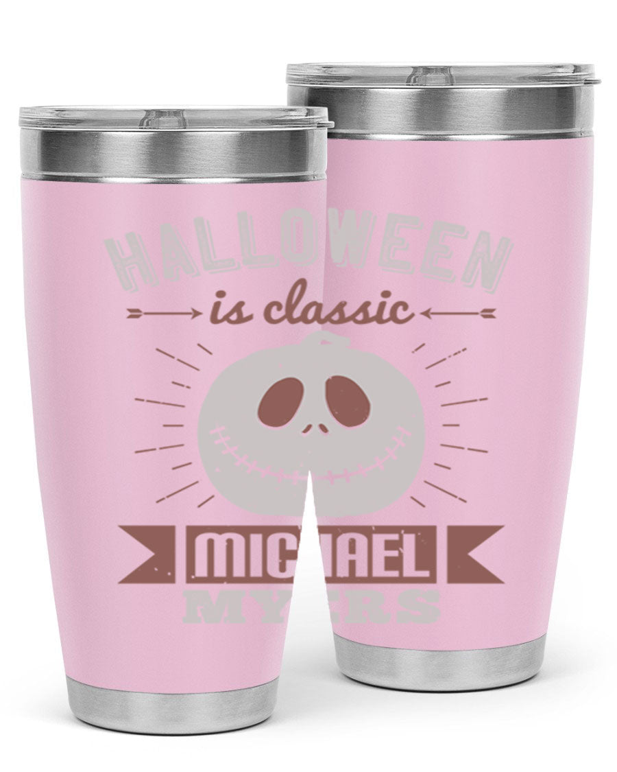 Halloween Classic Michael Myers 20oz Tumbler featuring a stainless steel design with a striking print of Michael Myers.