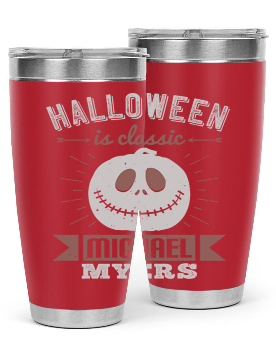 Halloween Classic Michael Myers 20oz Tumbler featuring a stainless steel design with a striking print of Michael Myers.