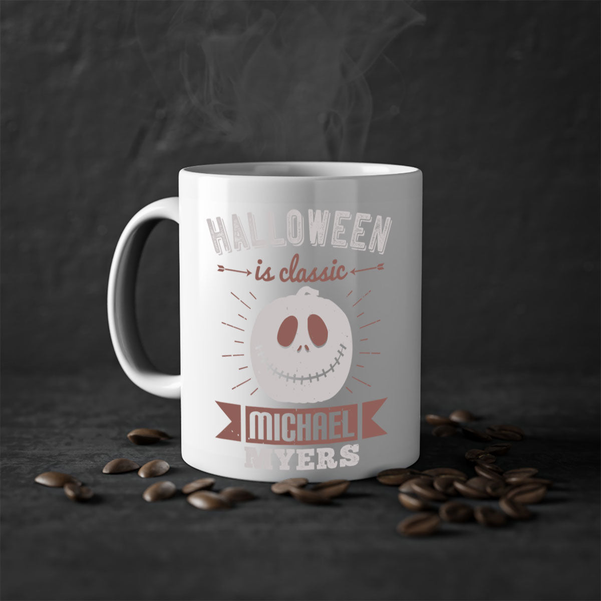 Halloween is Classic Michael Myers Mug featuring a glossy finish and colorful handle, perfect for coffee or tea.