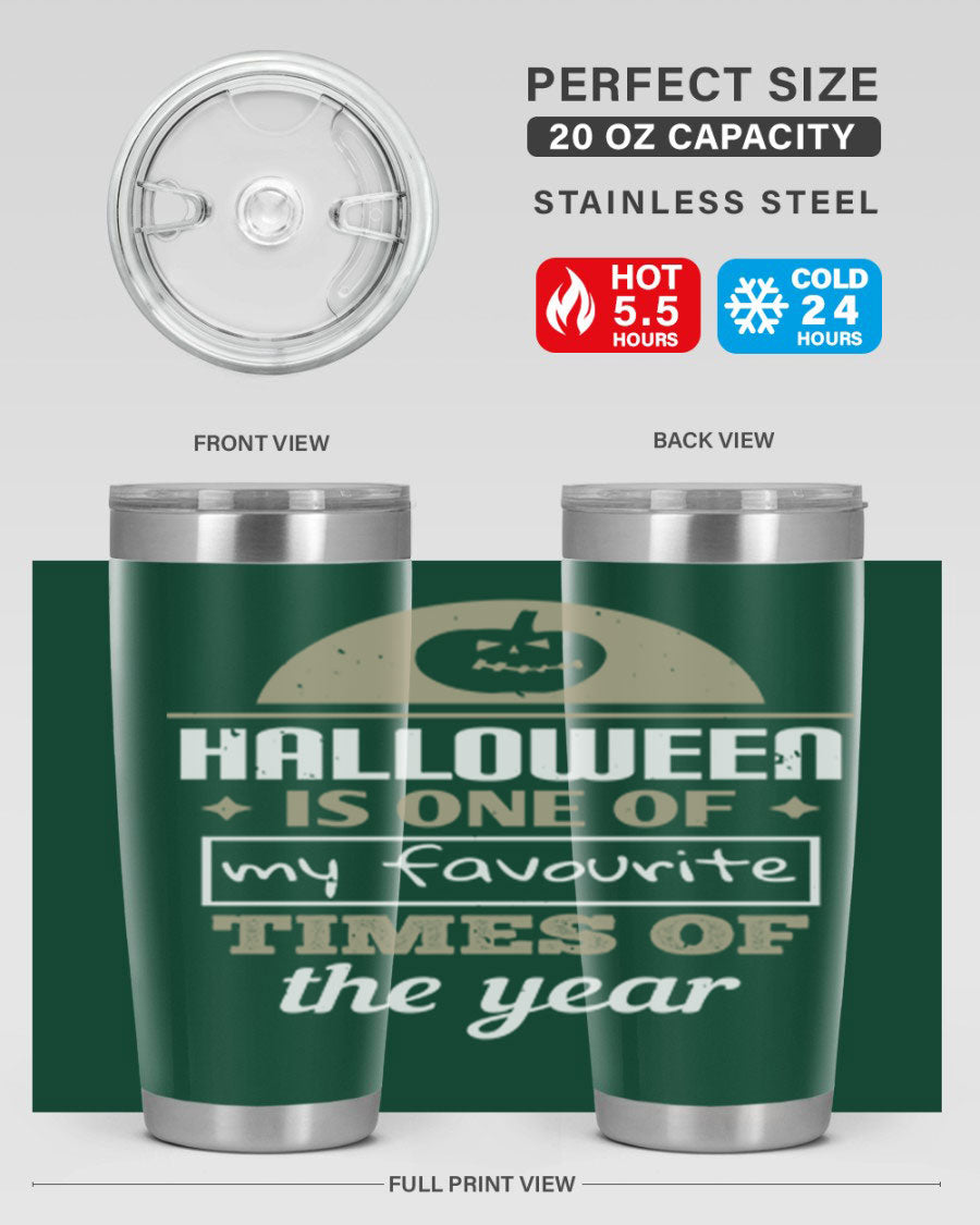 Halloween-themed 20oz tumbler made of stainless steel with a festive design, perfect for hot and cold beverages.