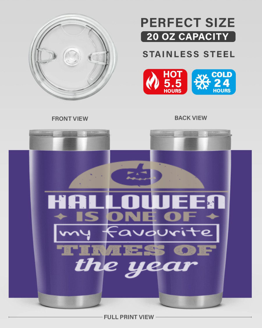 Halloween-themed 20oz tumbler made of stainless steel with a festive design, perfect for hot and cold beverages.