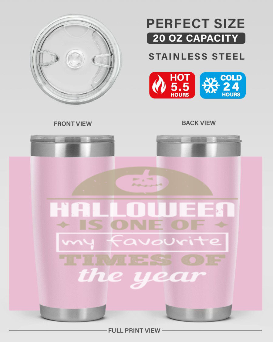 Halloween-themed 20oz tumbler made of stainless steel with a festive design, perfect for hot and cold beverages.