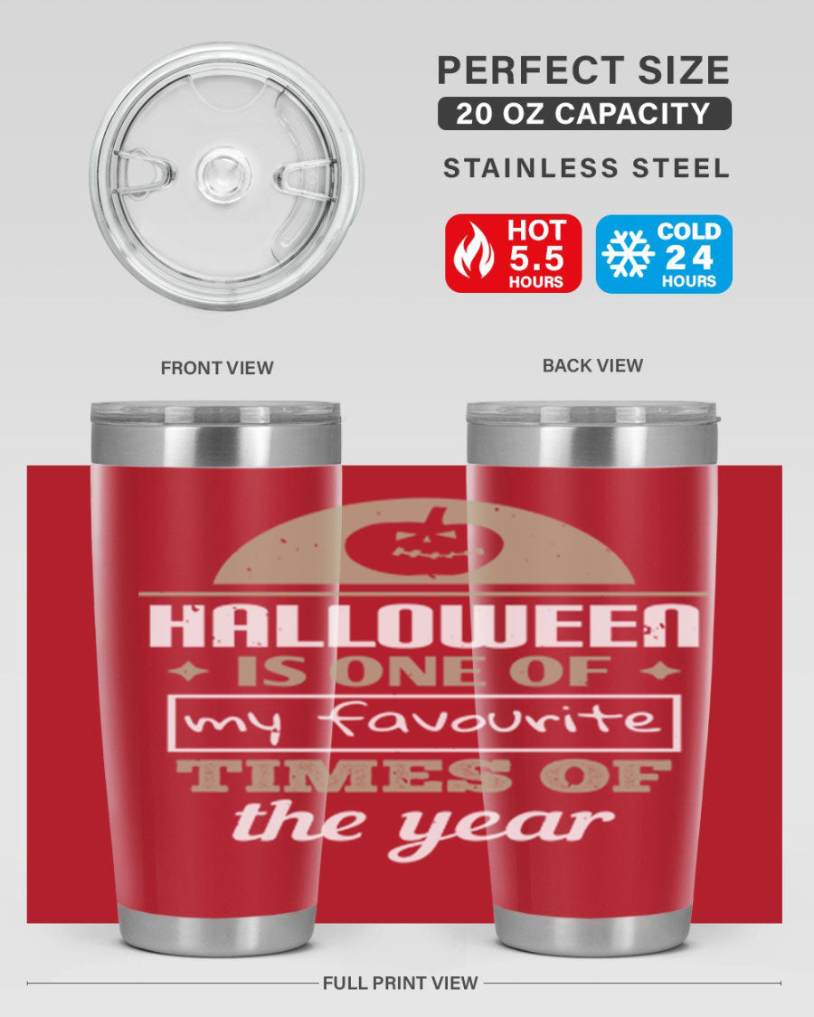 Halloween-themed 20oz tumbler made of stainless steel with a festive design, perfect for hot and cold beverages.