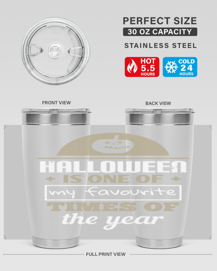 Halloween-themed 20oz tumbler made of stainless steel with a festive design, perfect for hot and cold beverages.