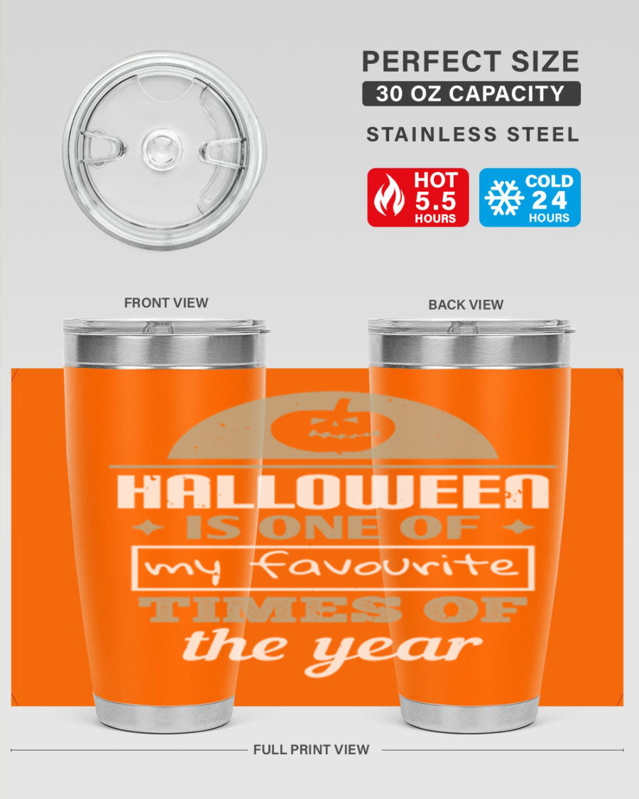 Halloween-themed 20oz tumbler made of stainless steel with a festive design, perfect for hot and cold beverages.