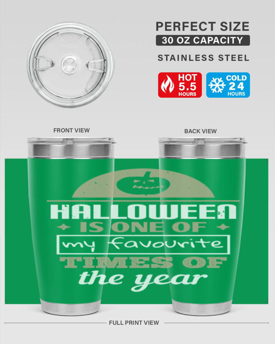 Halloween-themed 20oz tumbler made of stainless steel with a festive design, perfect for hot and cold beverages.