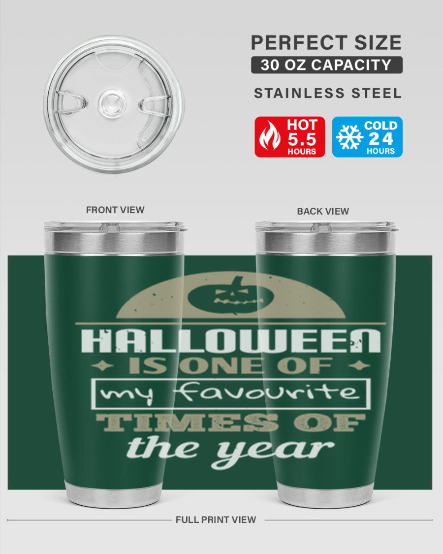 Halloween-themed 20oz tumbler made of stainless steel with a festive design, perfect for hot and cold beverages.
