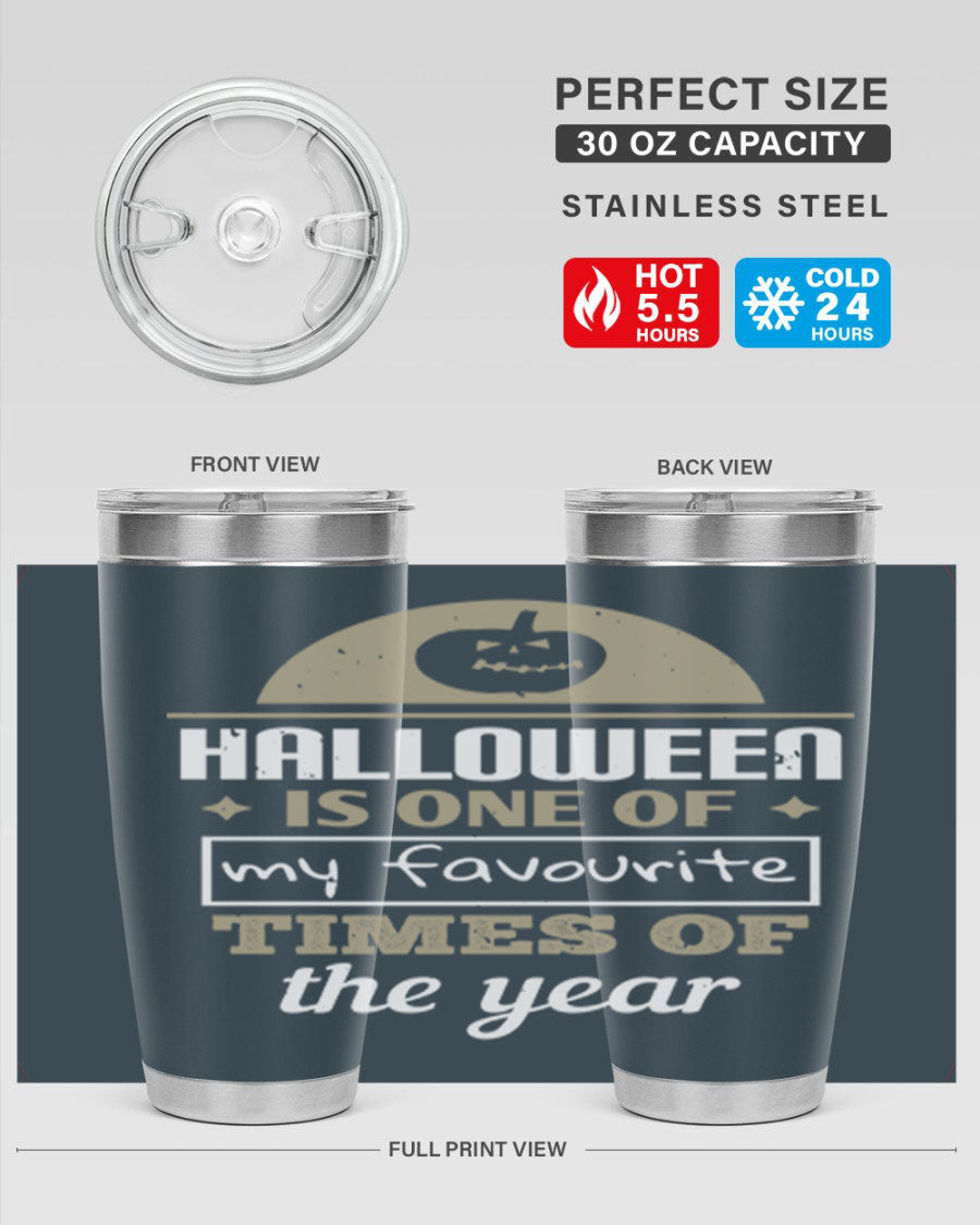 Halloween-themed 20oz tumbler made of stainless steel with a festive design, perfect for hot and cold beverages.