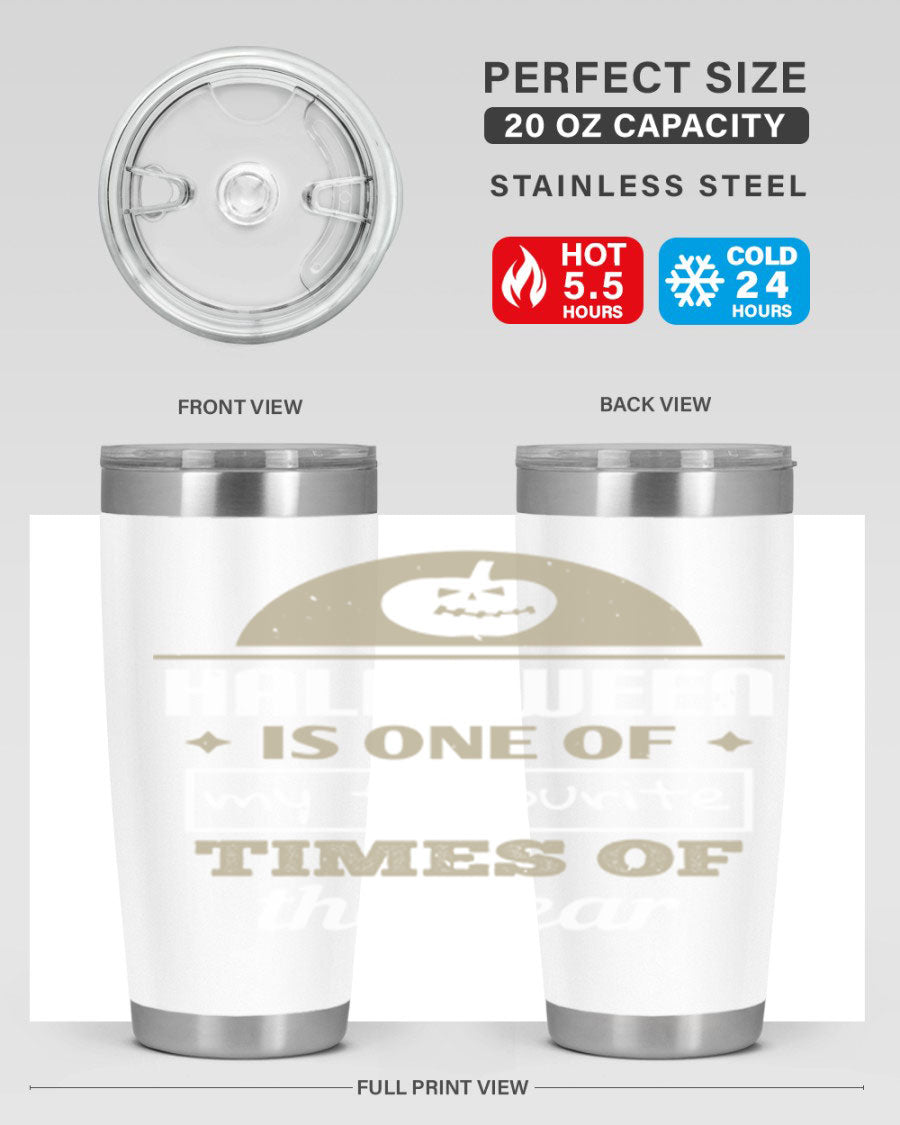 Halloween-themed 20oz tumbler made of stainless steel with a festive design, perfect for hot and cold beverages.