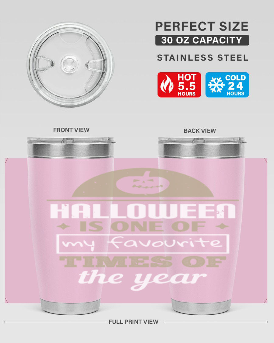 Halloween-themed 20oz tumbler made of stainless steel with a festive design, perfect for hot and cold beverages.