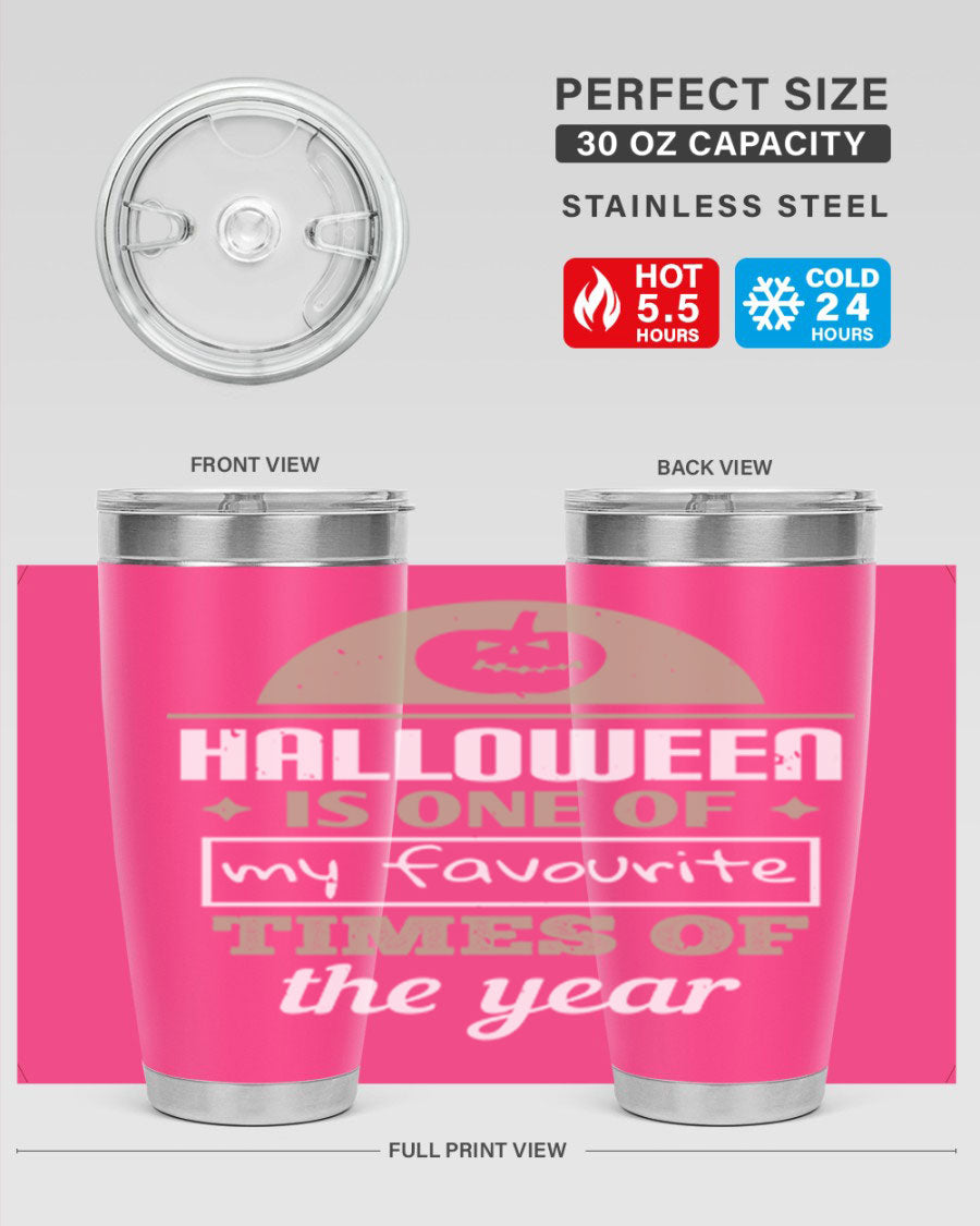 Halloween-themed 20oz tumbler made of stainless steel with a festive design, perfect for hot and cold beverages.