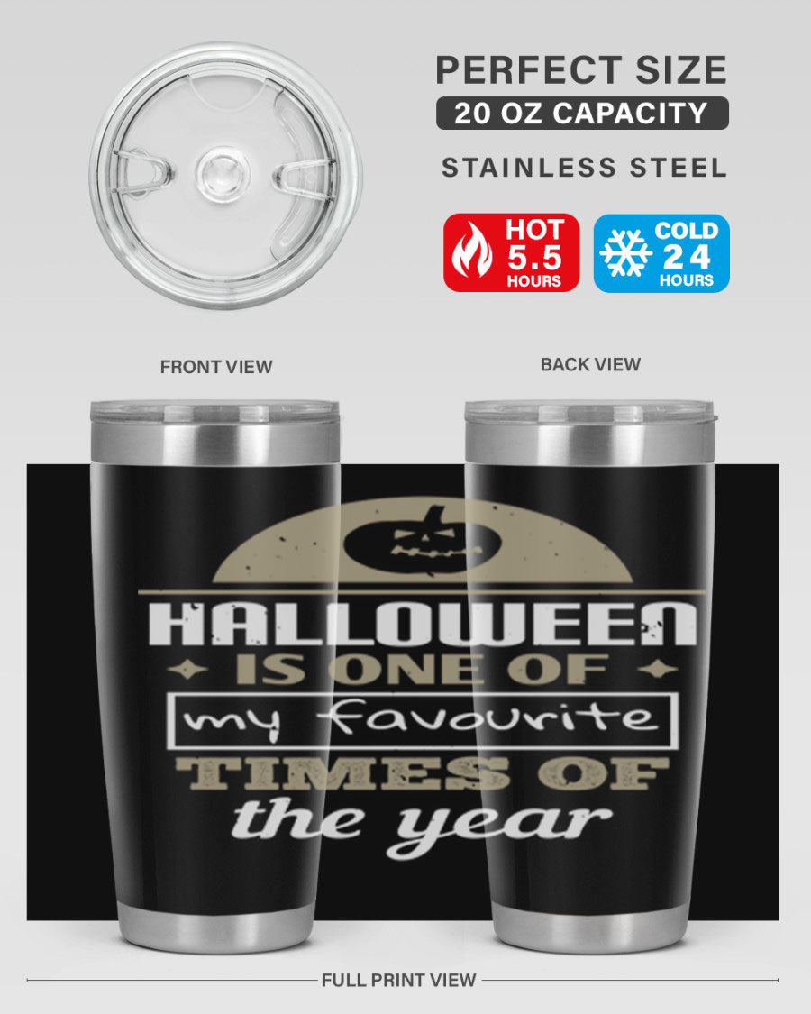 Halloween-themed 20oz tumbler made of stainless steel with a festive design, perfect for hot and cold beverages.