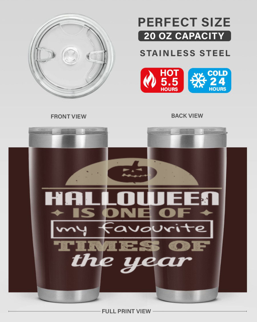 Halloween-themed 20oz tumbler made of stainless steel with a festive design, perfect for hot and cold beverages.