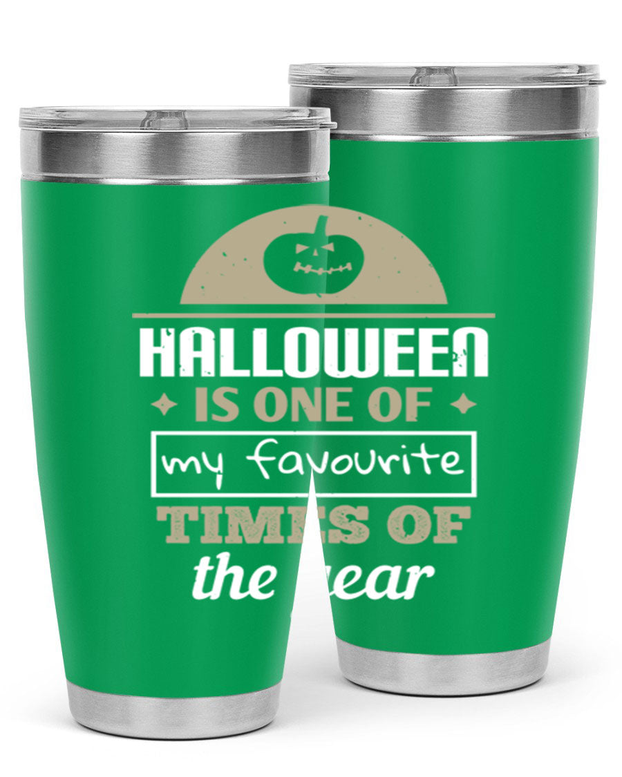 Halloween-themed 20oz tumbler made of stainless steel with a festive design, perfect for hot and cold beverages.