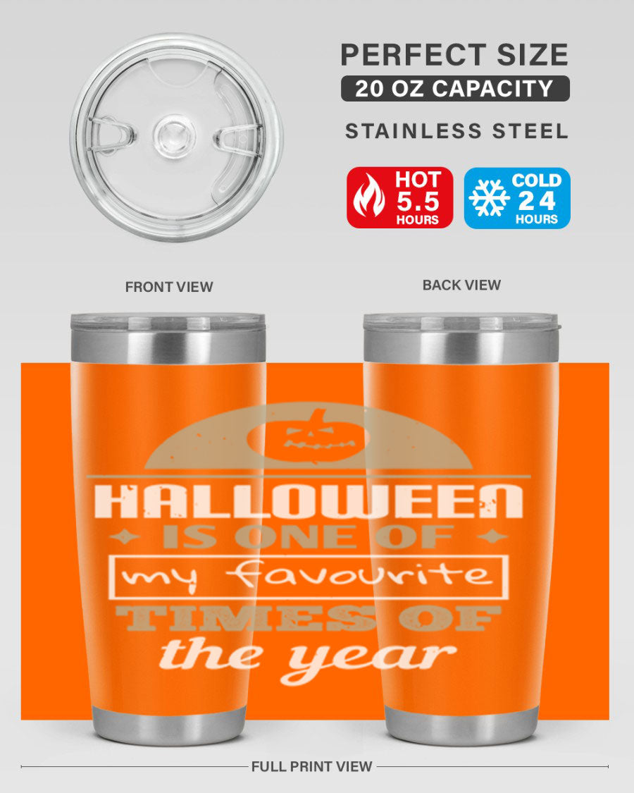 Halloween-themed 20oz tumbler made of stainless steel with a festive design, perfect for hot and cold beverages.