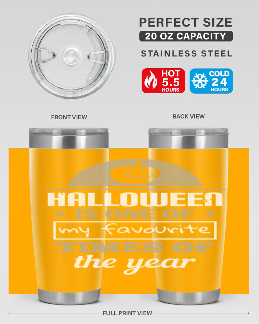 Halloween-themed 20oz tumbler made of stainless steel with a festive design, perfect for hot and cold beverages.