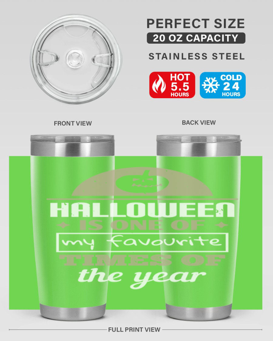 Halloween-themed 20oz tumbler made of stainless steel with a festive design, perfect for hot and cold beverages.