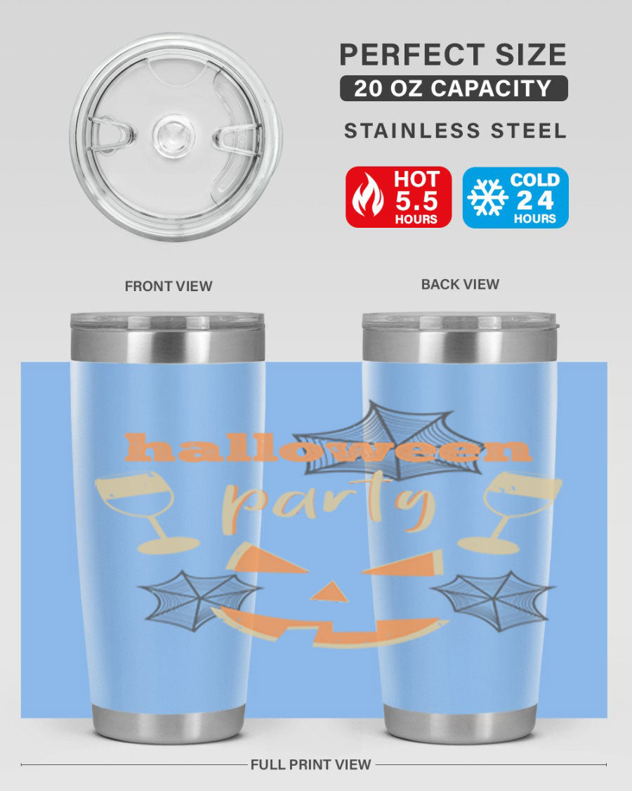 20oz Halloween Party Tumbler made of stainless steel with a festive design, perfect for hot and cold beverages.