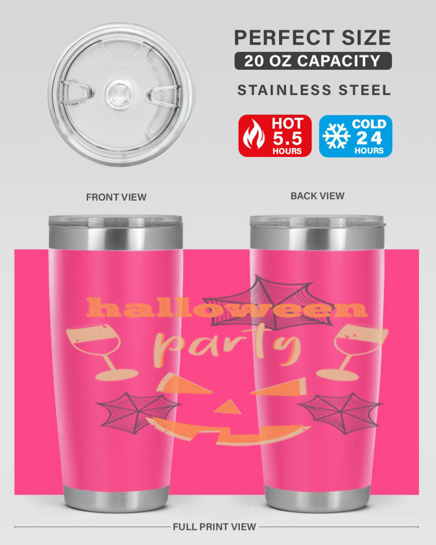 20oz Halloween Party Tumbler made of stainless steel with a festive design, perfect for hot and cold beverages.