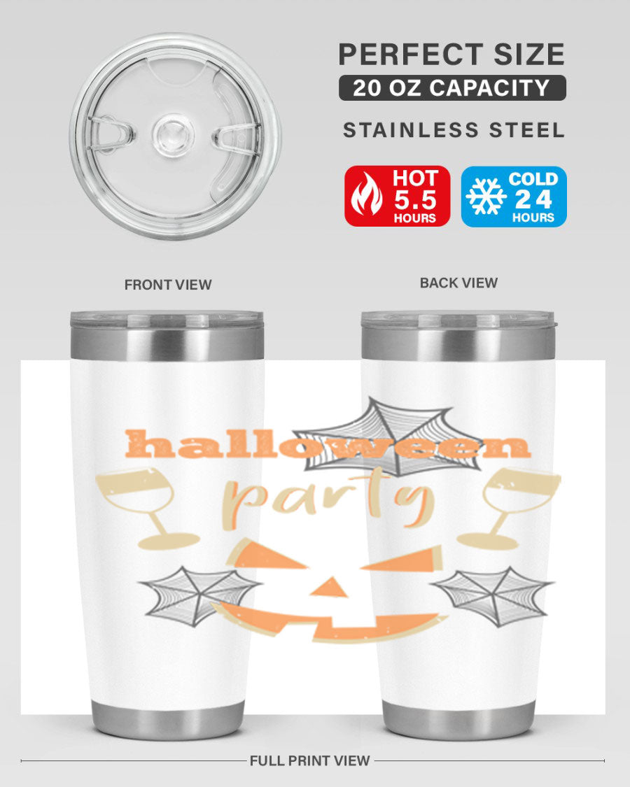 20oz Halloween Party Tumbler made of stainless steel with a festive design, perfect for hot and cold beverages.