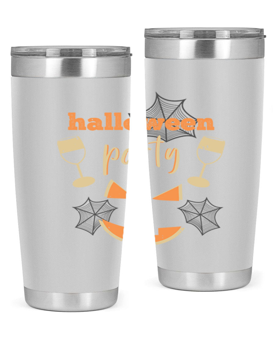 20oz Halloween Party Tumbler made of stainless steel with a festive design, perfect for hot and cold beverages.