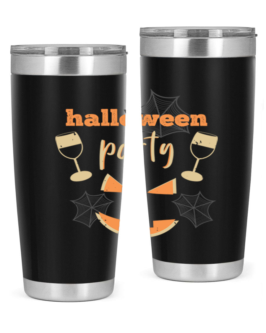 20oz Halloween Party Tumbler made of stainless steel with a festive design, perfect for hot and cold beverages.