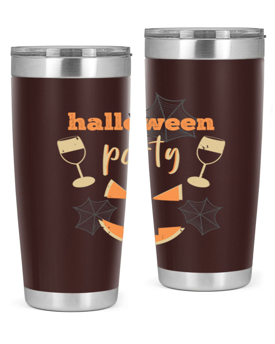 20oz Halloween Party Tumbler made of stainless steel with a festive design, perfect for hot and cold beverages.