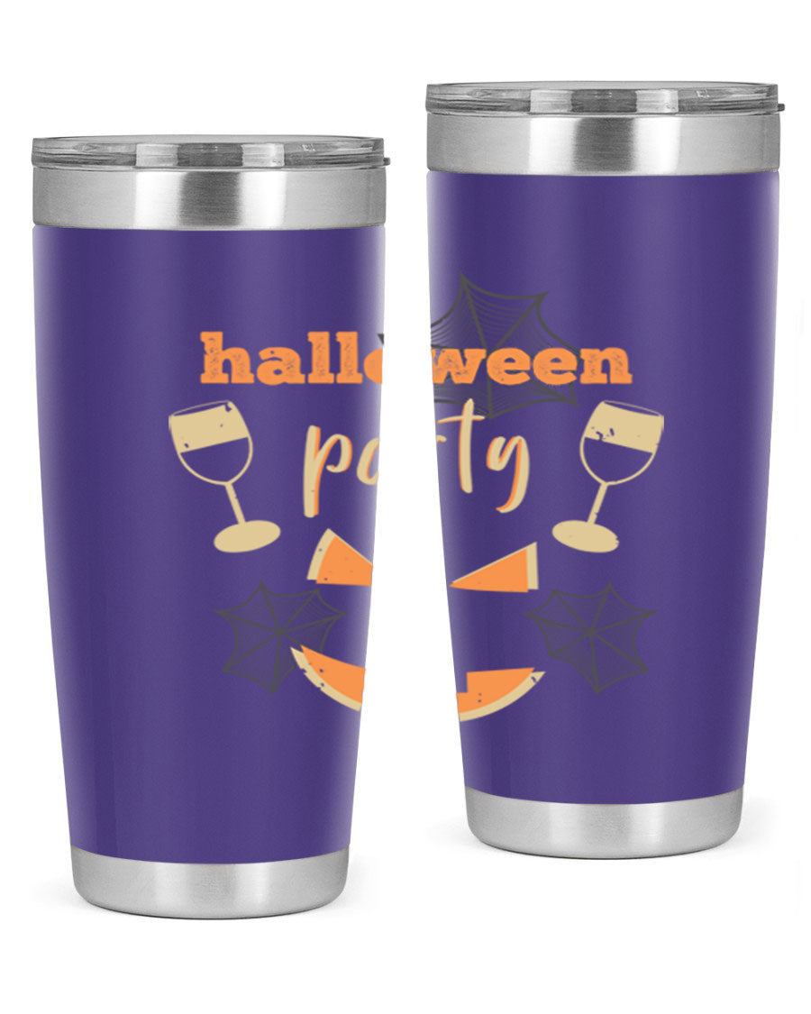 20oz Halloween Party Tumbler made of stainless steel with a festive design, perfect for hot and cold beverages.