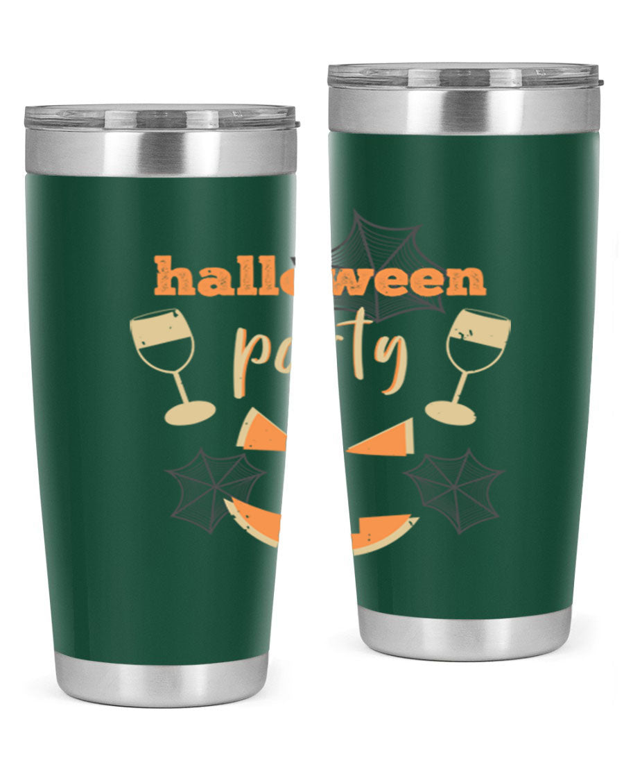 20oz Halloween Party Tumbler made of stainless steel with a festive design, perfect for hot and cold beverages.