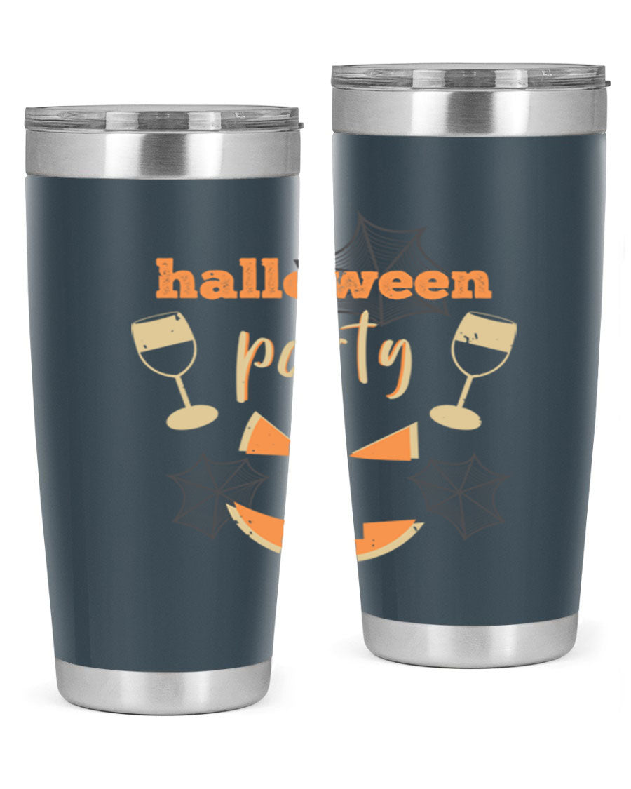 20oz Halloween Party Tumbler made of stainless steel with a festive design, perfect for hot and cold beverages.