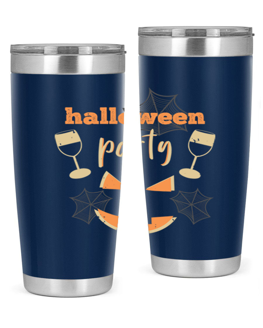20oz Halloween Party Tumbler made of stainless steel with a festive design, perfect for hot and cold beverages.
