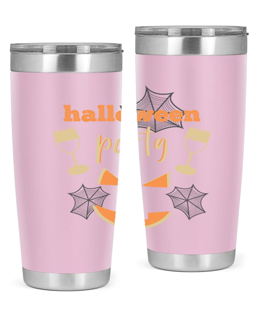 20oz Halloween Party Tumbler made of stainless steel with a festive design, perfect for hot and cold beverages.