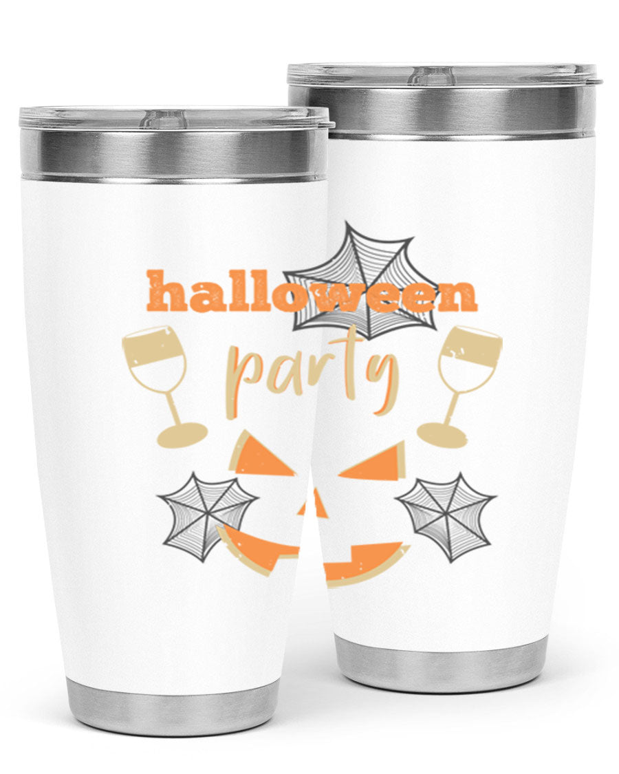 20oz Halloween Party Tumbler made of stainless steel with a festive design, perfect for hot and cold beverages.
