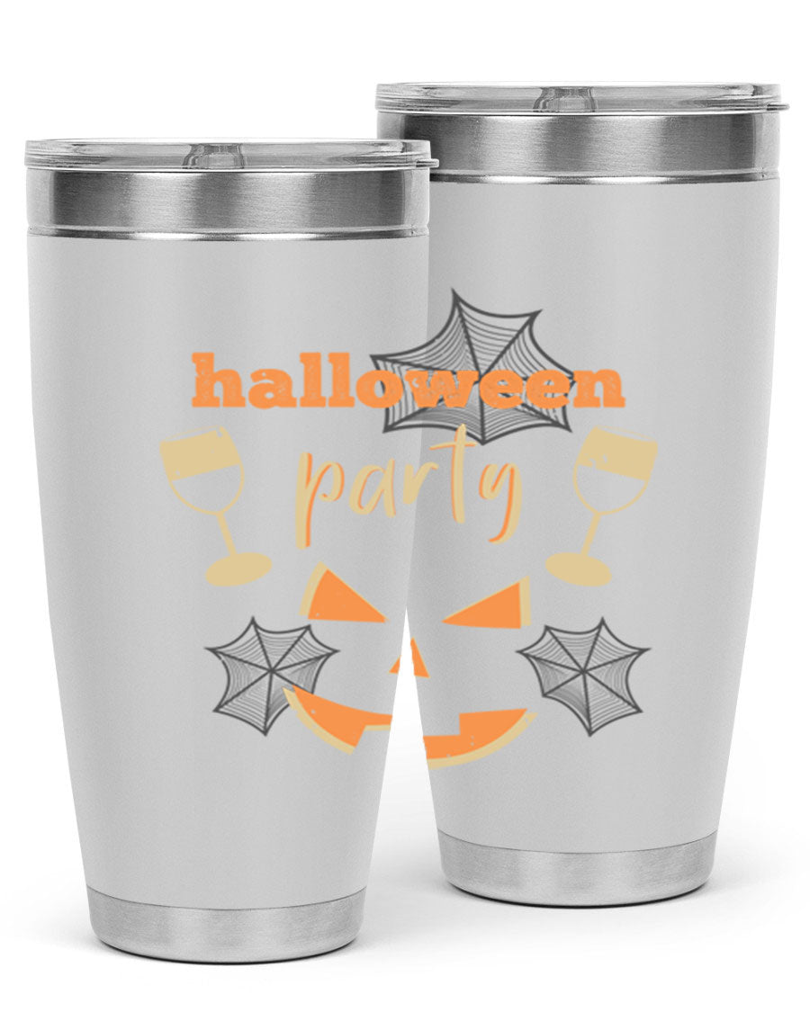 20oz Halloween Party Tumbler made of stainless steel with a festive design, perfect for hot and cold beverages.
