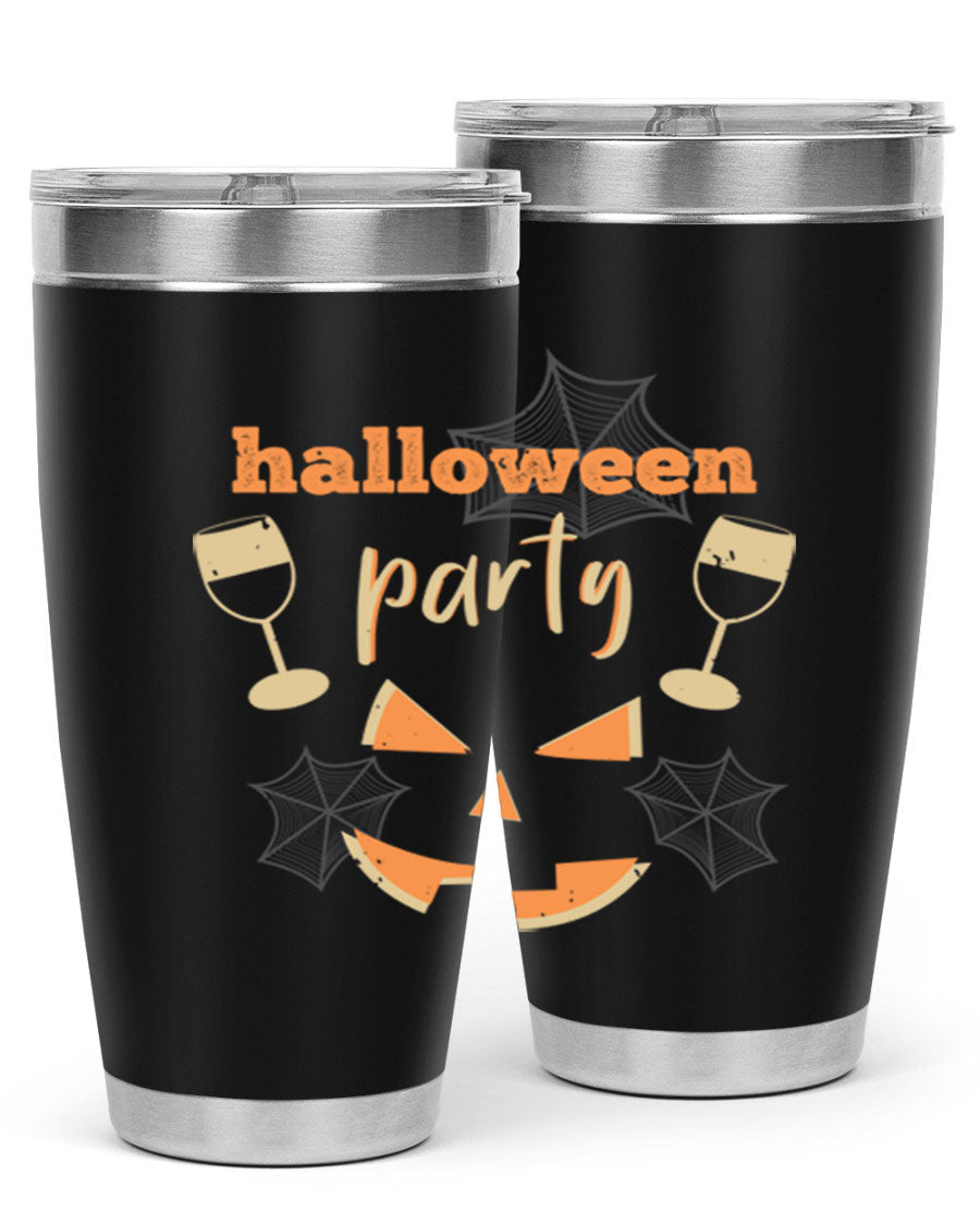 20oz Halloween Party Tumbler made of stainless steel with a festive design, perfect for hot and cold beverages.