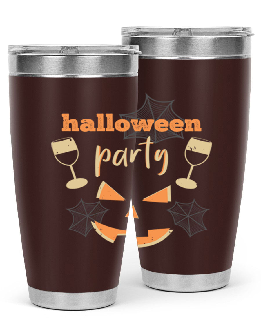 20oz Halloween Party Tumbler made of stainless steel with a festive design, perfect for hot and cold beverages.