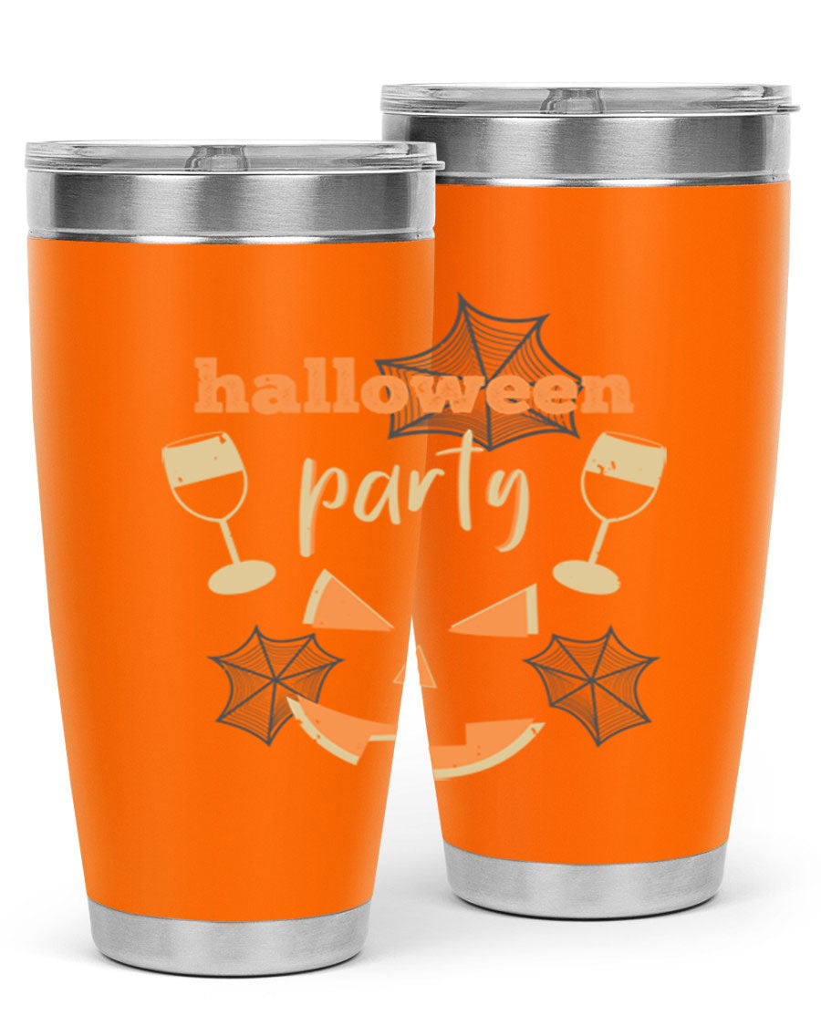 20oz Halloween Party Tumbler made of stainless steel with a festive design, perfect for hot and cold beverages.
