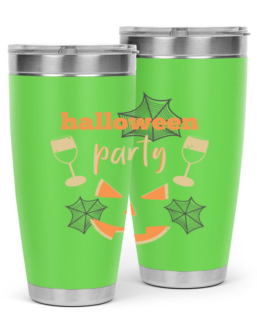 20oz Halloween Party Tumbler made of stainless steel with a festive design, perfect for hot and cold beverages.