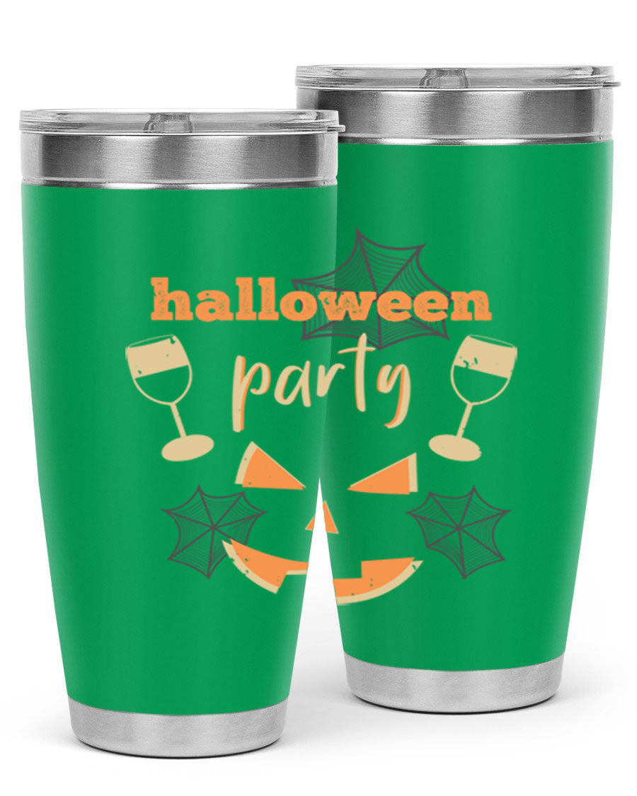 20oz Halloween Party Tumbler made of stainless steel with a festive design, perfect for hot and cold beverages.