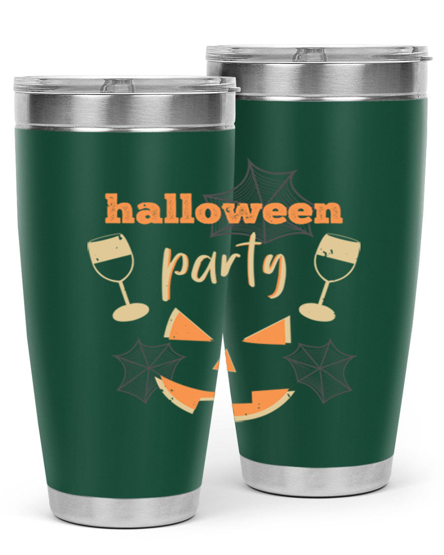 20oz Halloween Party Tumbler made of stainless steel with a festive design, perfect for hot and cold beverages.