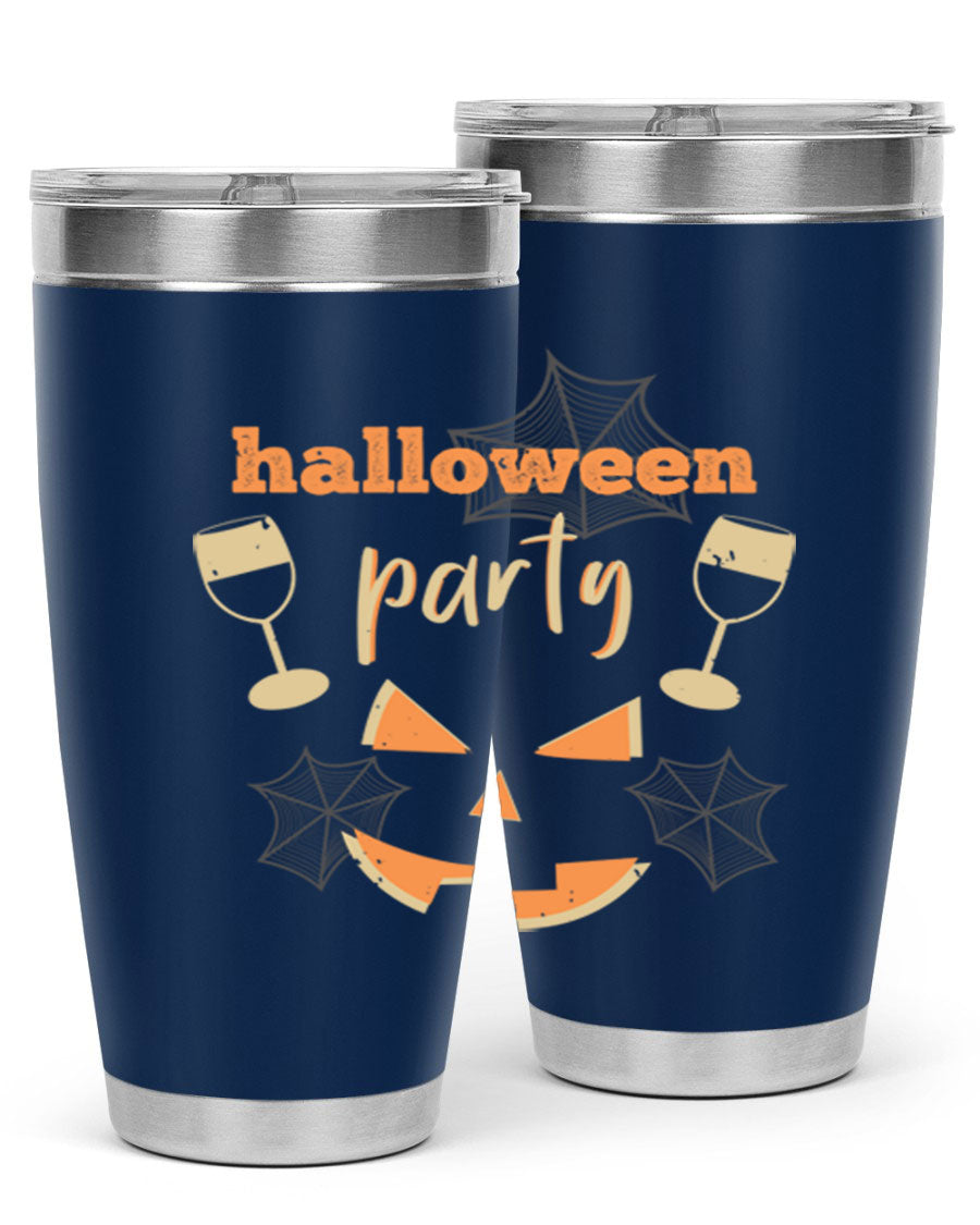 20oz Halloween Party Tumbler made of stainless steel with a festive design, perfect for hot and cold beverages.
