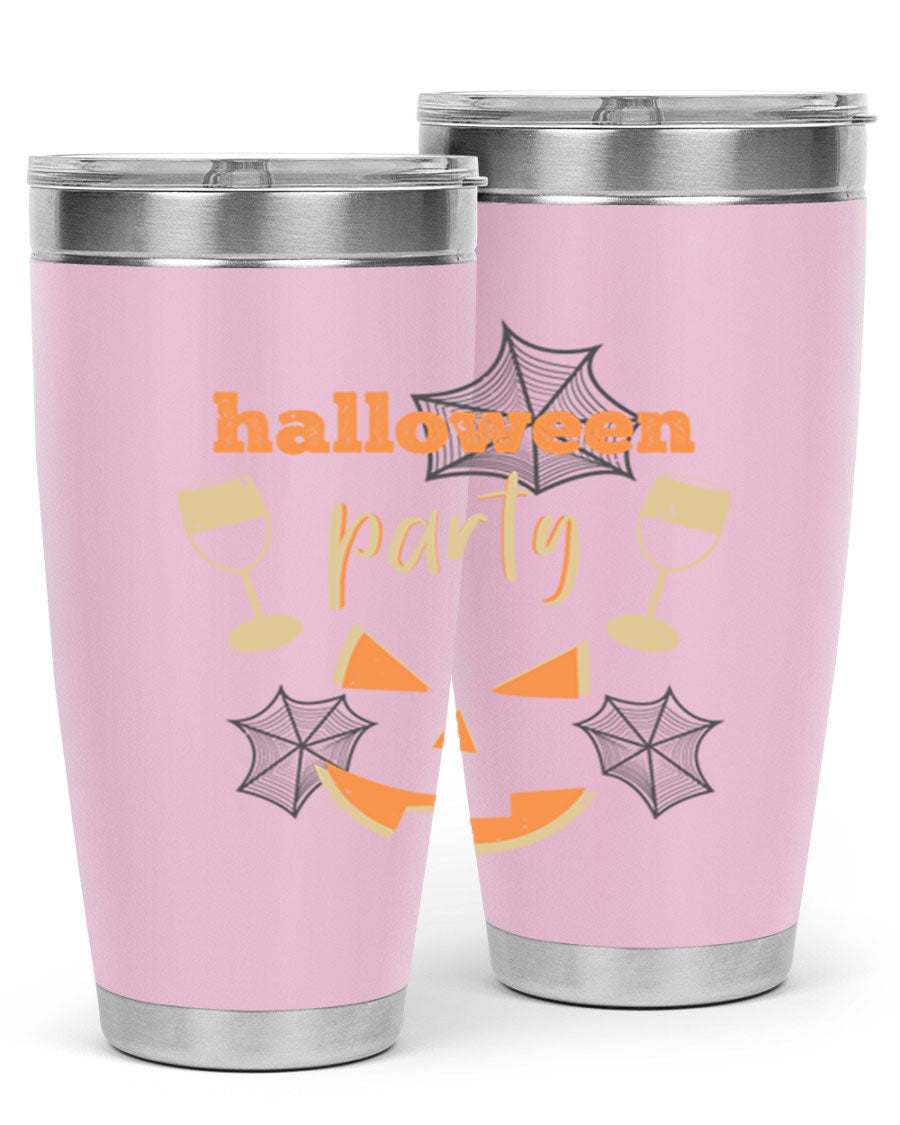20oz Halloween Party Tumbler made of stainless steel with a festive design, perfect for hot and cold beverages.