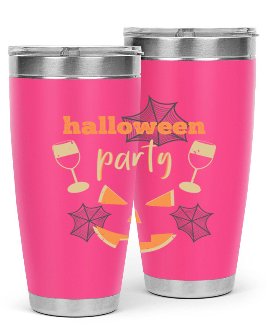 20oz Halloween Party Tumbler made of stainless steel with a festive design, perfect for hot and cold beverages.