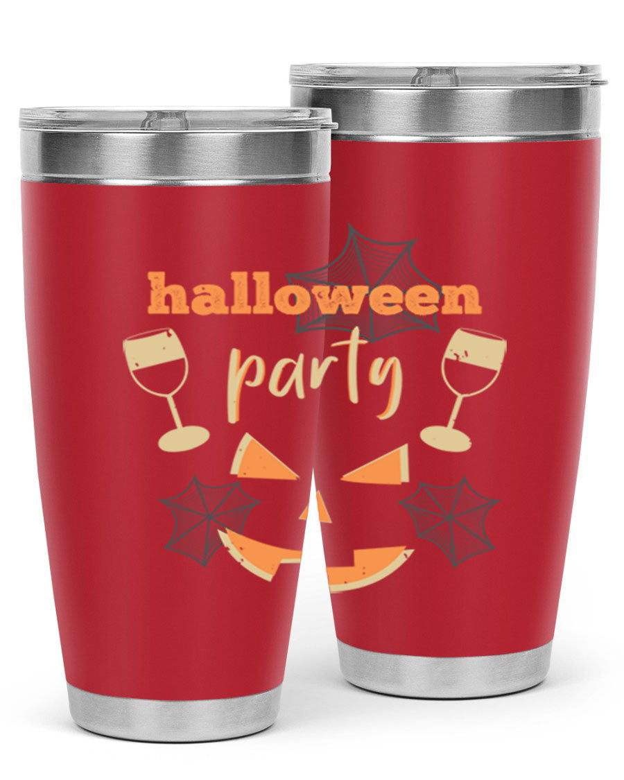 20oz Halloween Party Tumbler made of stainless steel with a festive design, perfect for hot and cold beverages.