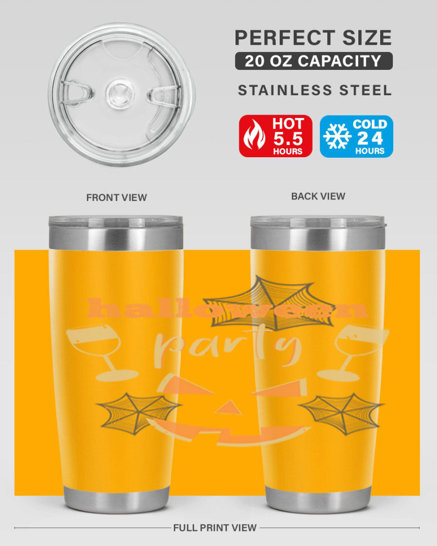 20oz Halloween Party Tumbler made of stainless steel with a festive design, perfect for hot and cold beverages.