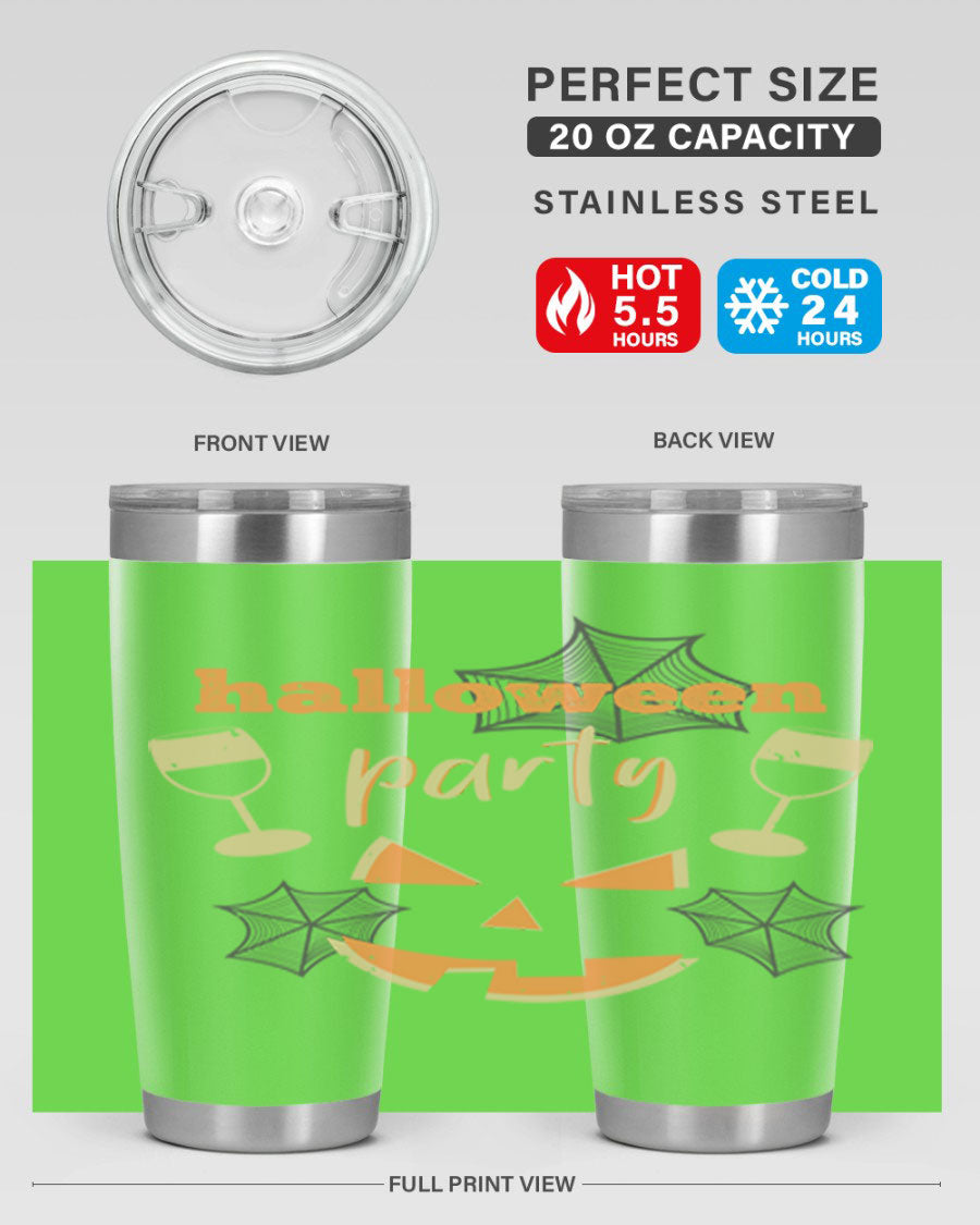 20oz Halloween Party Tumbler made of stainless steel with a festive design, perfect for hot and cold beverages.