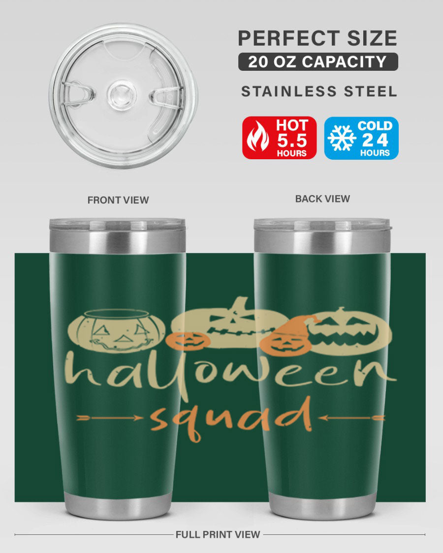 Halloween Squad 159# Tumbler featuring a stylish design, double wall vacuum insulation, and a drink-thru lid, perfect for hot and cold beverages.