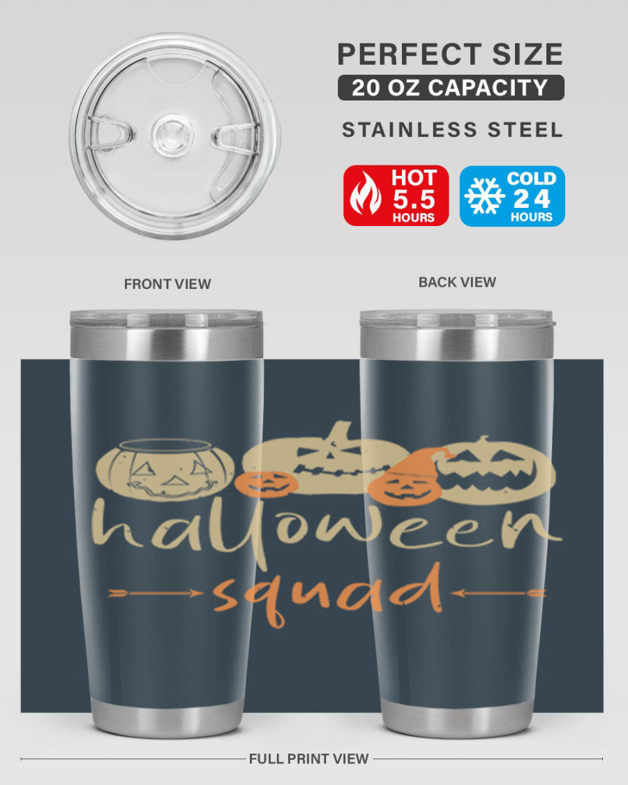 Halloween Squad 159# Tumbler featuring a stylish design, double wall vacuum insulation, and a drink-thru lid, perfect for hot and cold beverages.